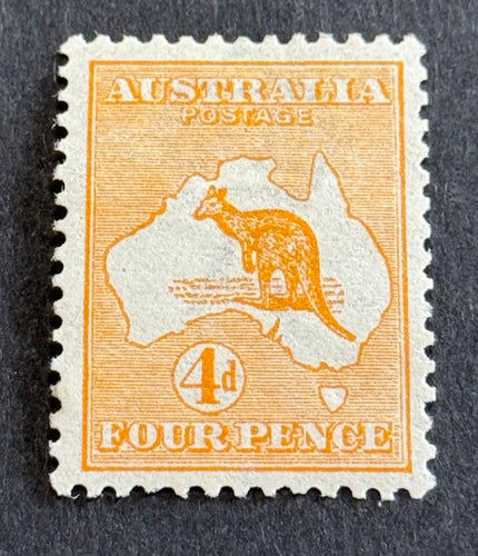 1913 Australia’s inaugural Kangaroo & Map 4d orange stamp