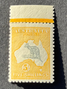 NEW 1918 Australia Kangaroo & Map 5 shilling (5 s) yellow stamp