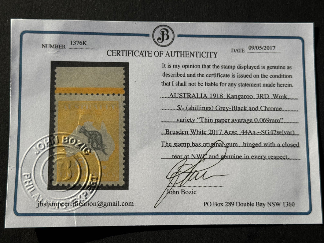 NEW 1918 Australia Kangaroo & Map 5 shilling (5 s) yellow stamp