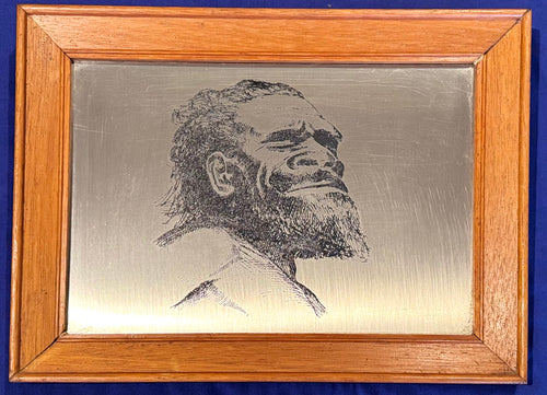 Antique Australian Indigenous man black on silver etching