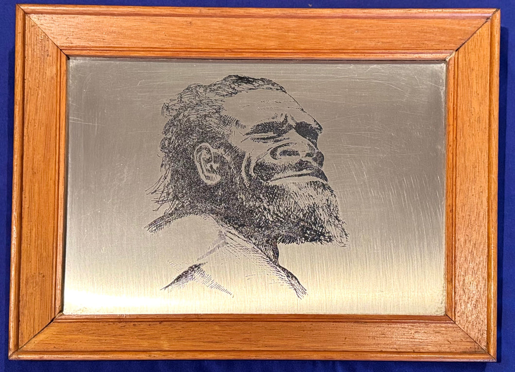 Antique Australian Indigenous man black on silver etching